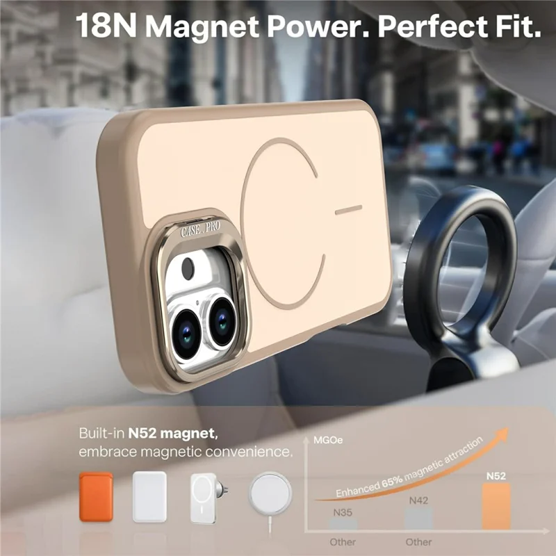 For iPhone 16 Plus Case Compatible with MagSafe Skin-touch PC + TPU Phone Cover with Foldable Kickstand - Desert Gold