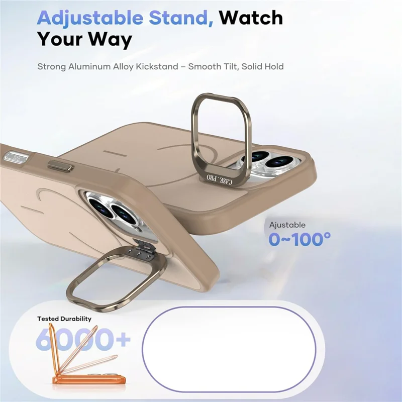 For iPhone 16 Plus Case Compatible with MagSafe Skin-touch PC + TPU Phone Cover with Foldable Kickstand - Desert Gold