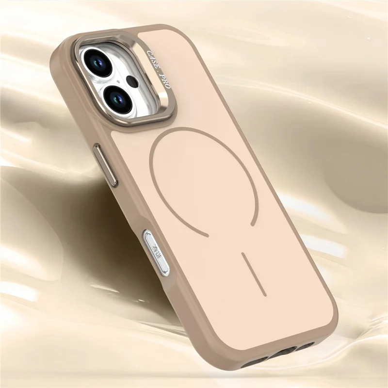 For iPhone 16 Plus Case Compatible with MagSafe Skin-touch PC + TPU Phone Cover with Foldable Kickstand - Desert Gold