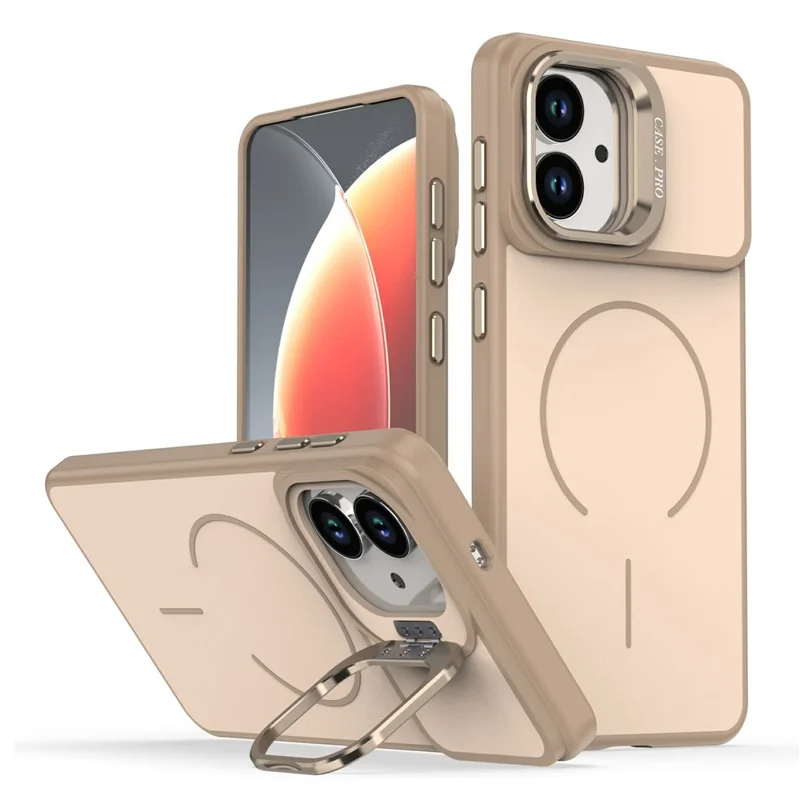 Custodia per Samsung Galaxy S26 Edge compatibile con MagSafe Skin-touch PC + Copertura del telefono TPU con supporto pieghevole - Oro deserto