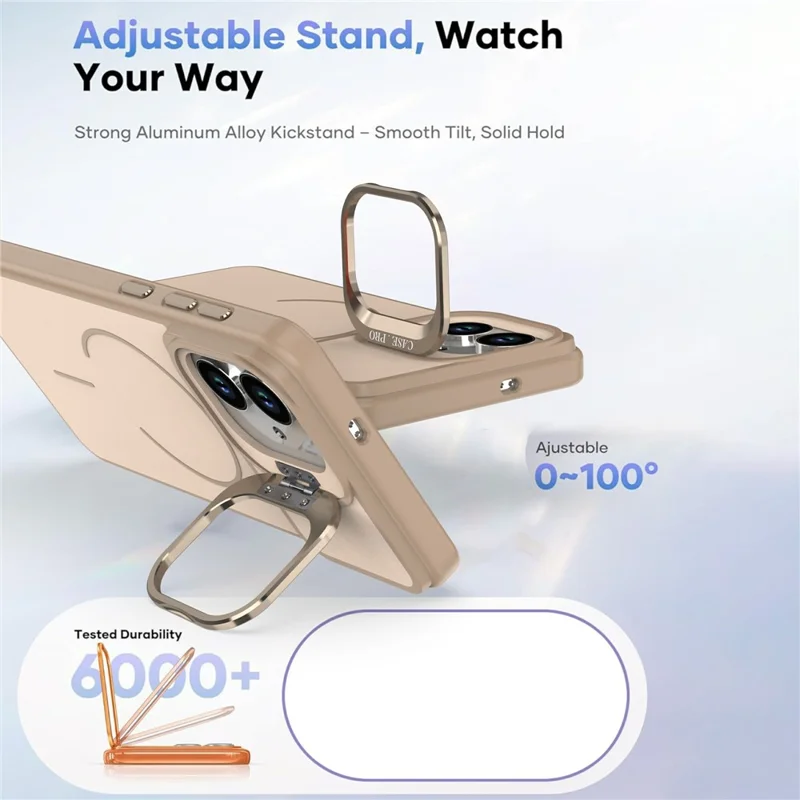 Custodia per Samsung Galaxy S26 Edge compatibile con MagSafe Skin-touch PC + Copertura del telefono TPU con supporto pieghevole - Oro deserto