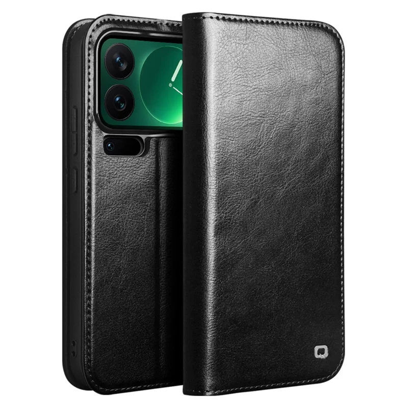QIALINO Pour Xiaomi 17 Pro Max Étui Portefeuille en Cuir de Vache Véritable Support de Carte Support - Noir