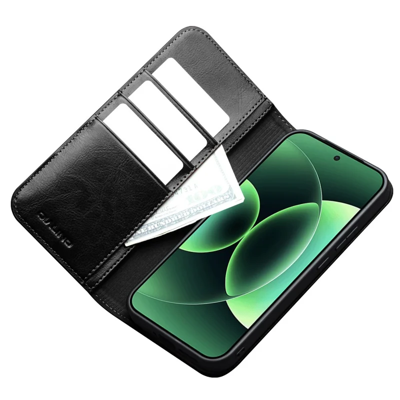 QIALINO Pour Xiaomi 17 Pro Max Étui Portefeuille en Cuir de Vache Véritable Support de Carte Support - Noir