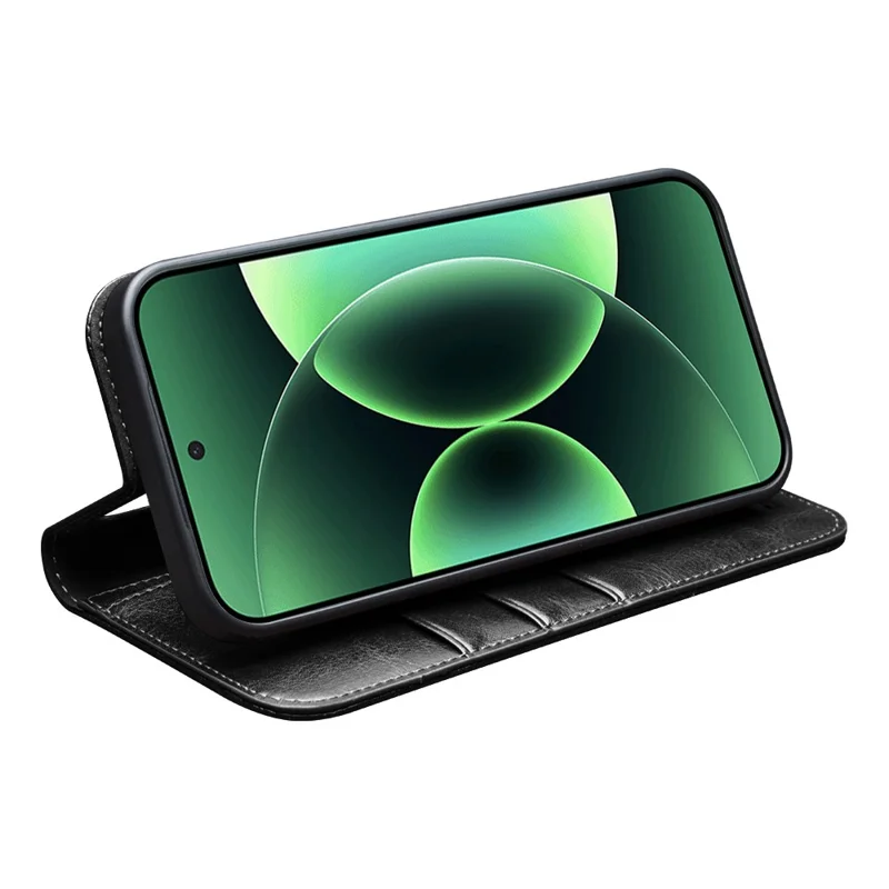 QIALINO Pour Xiaomi 17 Pro Max Étui Portefeuille en Cuir de Vache Véritable Support de Carte Support - Noir