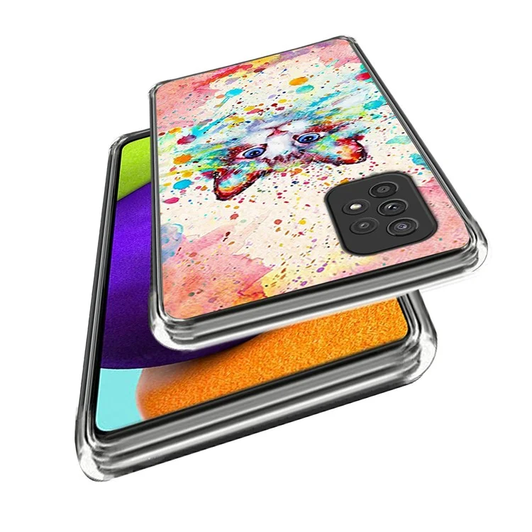 For Samsung Galaxy A23 4G / A23 5G (Global Version) Pattern Printing Clear Case Soft TPU Shockproof Protective IMD Phone Cover - Watercolor Cat