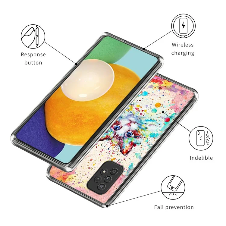 For Samsung Galaxy A23 4G / A23 5G (Global Version) Pattern Printing Clear Case Soft TPU Shockproof Protective IMD Phone Cover - Watercolor Cat