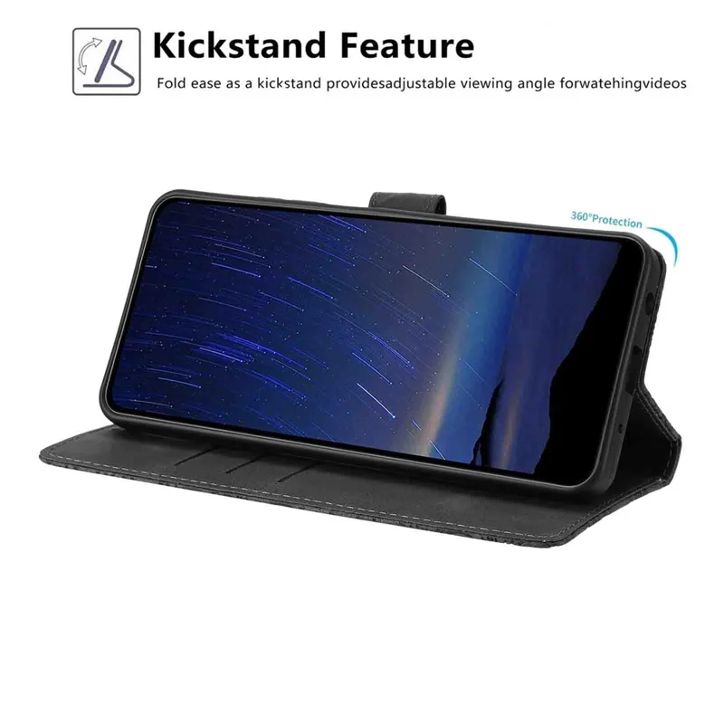 For Samsung Galaxy A57 Flip Case Cherry Blossom Pattern Leather Wallet Stand Phone Cover with Wrist Strap - Black