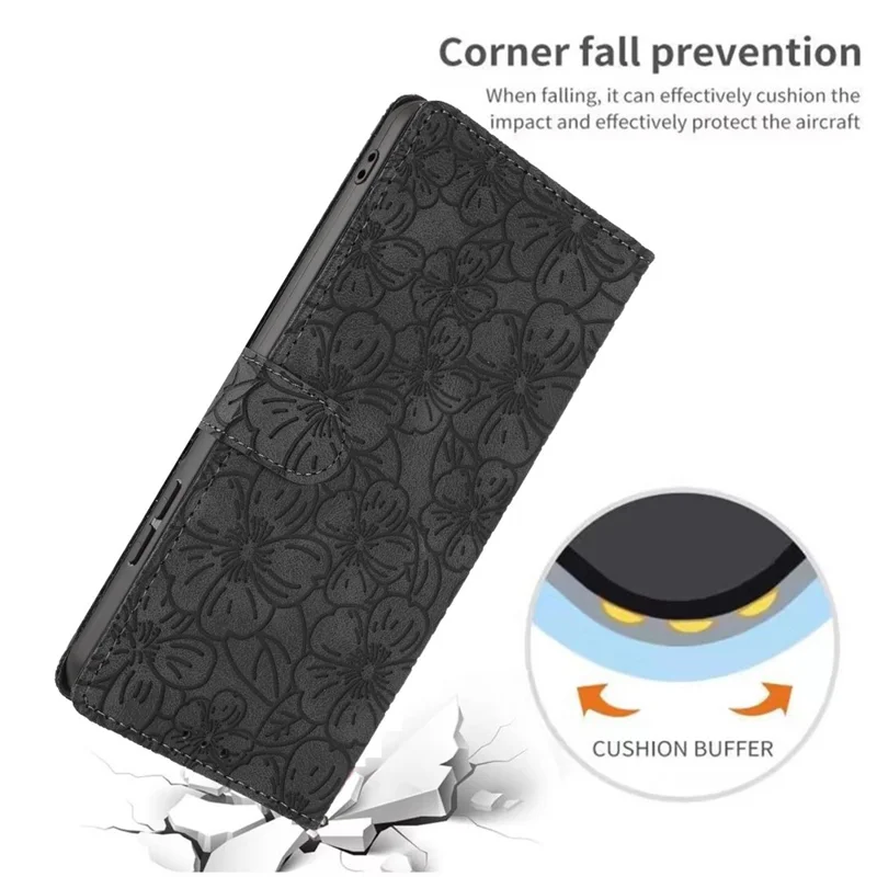 For Samsung Galaxy A57 Flip Case Cherry Blossom Pattern Leather Wallet Stand Phone Cover with Wrist Strap - Black