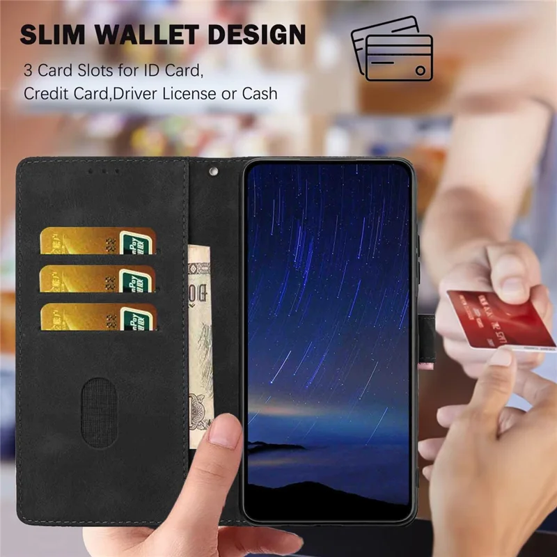 For Samsung Galaxy A57 Flip Case Cherry Blossom Pattern Leather Wallet Stand Phone Cover with Wrist Strap - Black