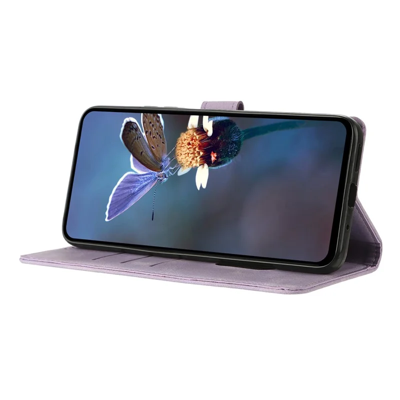 Til Samsung Galaxy A57 Tasker Hængelås med Imprægneret Trekantmønster Læderet Telefon Flipdæksel - Lilla
