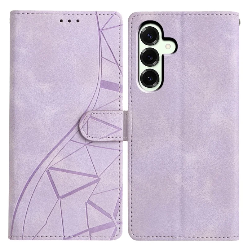 Voor Samsung Galaxy A37 Hoesje Portemonnee Stand Gestampt Driehoekpatroon Leren Telefoon Fliphoes - Paars