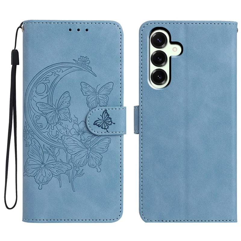 For Samsung Galaxy A57 5G Case Butterfly Flower Imprinted PU Leather Wallet Stand Phone Cover - Sky Blue