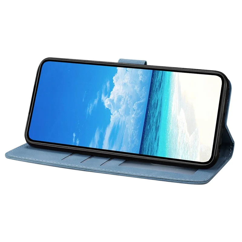 For Samsung Galaxy A57 5G Case Butterfly Flower Imprinted PU Leather Wallet Stand Phone Cover - Sky Blue