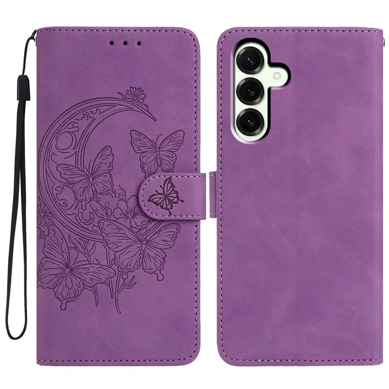 For Samsung Galaxy A37 5G Case Butterfly Flower Imprinted PU Leather Wallet Stand Phone Cover - Purple