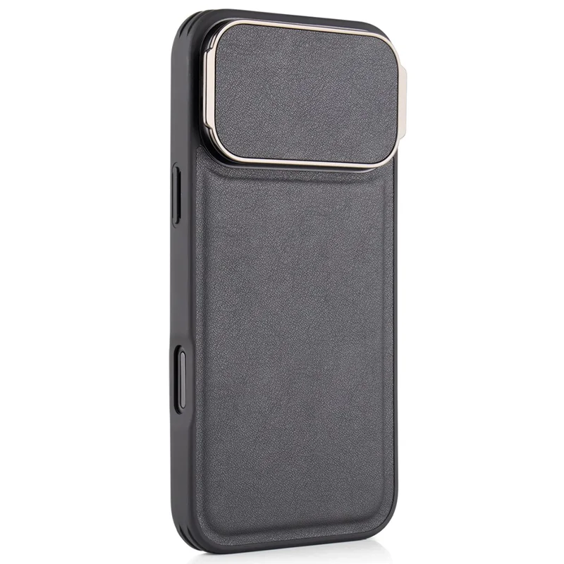 GKK Etui na iPhone 17 Pro, powłoka z tworzywa PC z pokryciem z ekoskóry z podpórką i ochroną obiektywu aparatu - Czarny