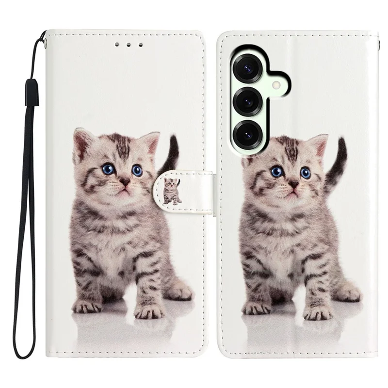 For Samsung Galaxy A37 5G Wallet Case PU Leather Pattern Printing Stand Phone Cover with Strap - Cute Cat