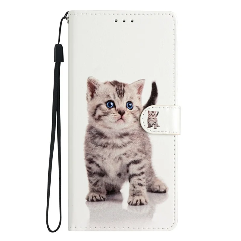 For Samsung Galaxy A37 5G Wallet Case PU Leather Pattern Printing Stand Phone Cover with Strap - Cute Cat