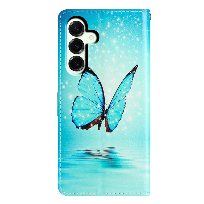 For Samsung Galaxy A57 Wallet Case PU Leather Pattern Printing Stand Phone Cover with Strap - Blue Butterfly