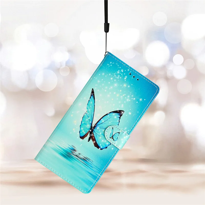 For Google Pixel 10a Wallet Case PU Leather Pattern Printing Stand Phone Cover with Strap - Blue Butterfly