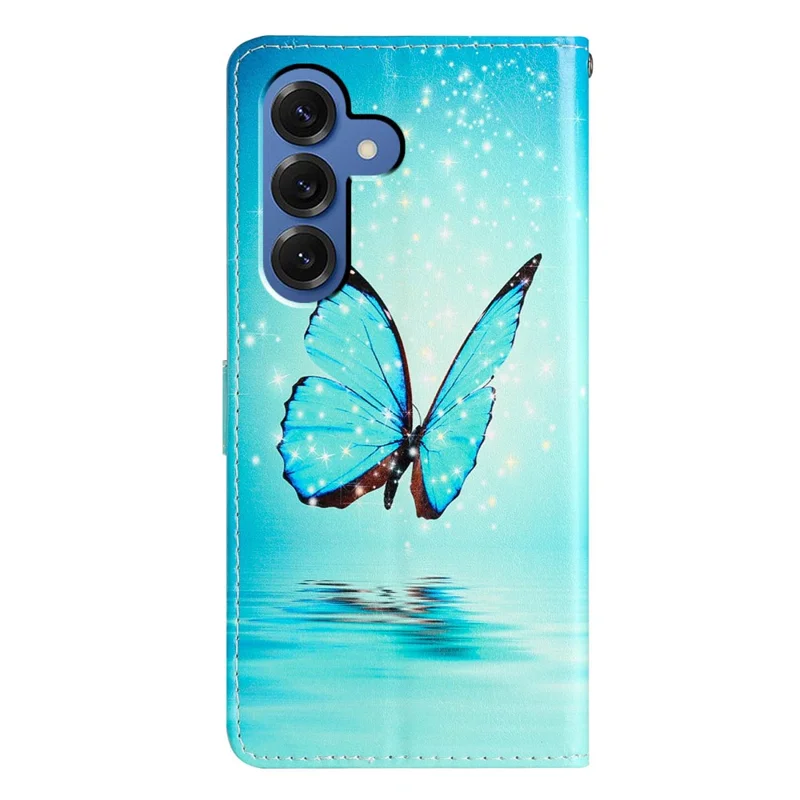 For Samsung Galaxy S26+ Wallet Case PU Leather Pattern Printing Stand Phone Cover with Strap - Blue Butterfly