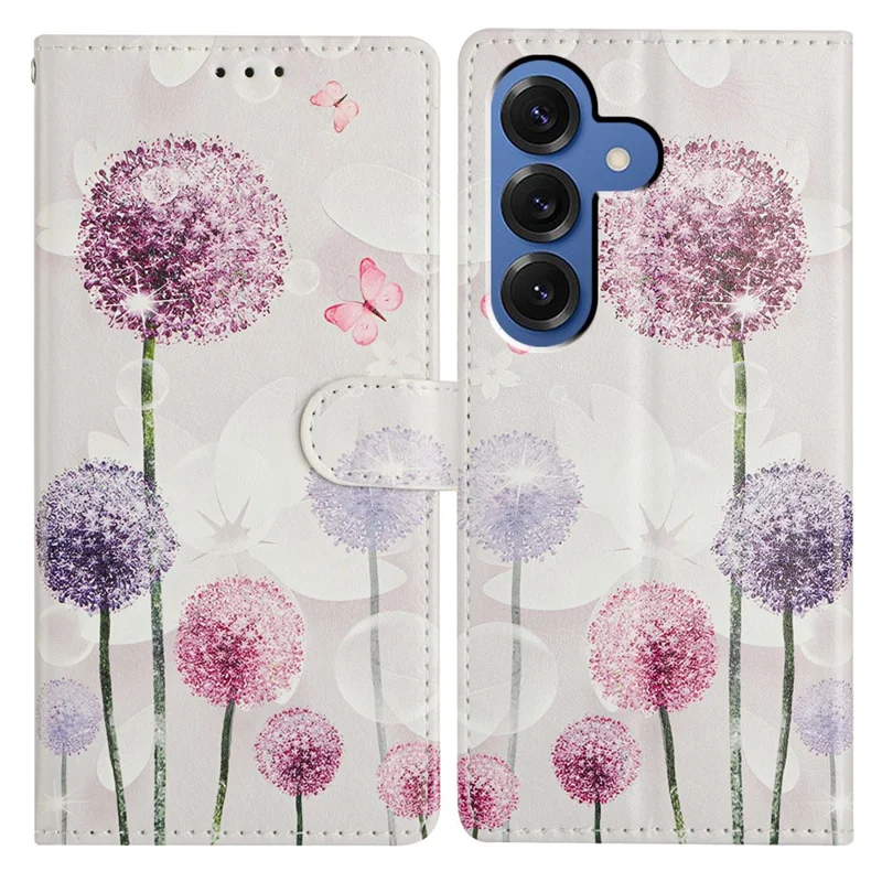 For Samsung Galaxy S26+ Case Pattern Printing Wallet Stand Flip Leather Phone Cover with Strap - Dandelion