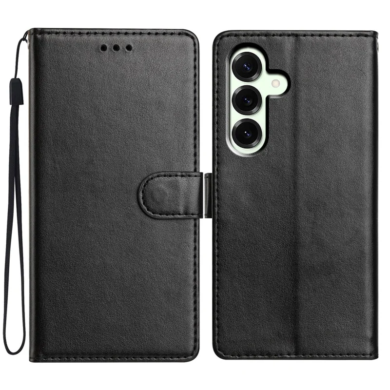 Für Samsung Galaxy A37 Lederhülle Brieftasche Ständer Telefonabdeckung mit praktischem Trageriemen - Schwarz