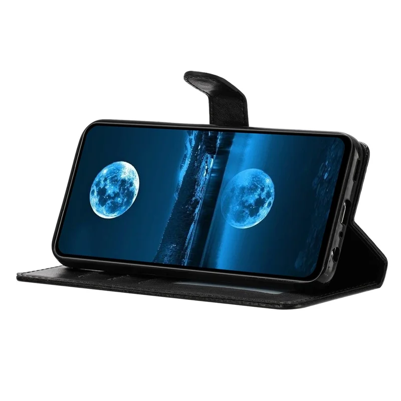 Für Samsung Galaxy A37 Lederhülle Brieftasche Ständer Telefonabdeckung mit praktischem Trageriemen - Schwarz