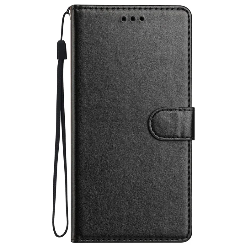 Für Samsung Galaxy A37 Lederhülle Brieftasche Ständer Telefonabdeckung mit praktischem Trageriemen - Schwarz