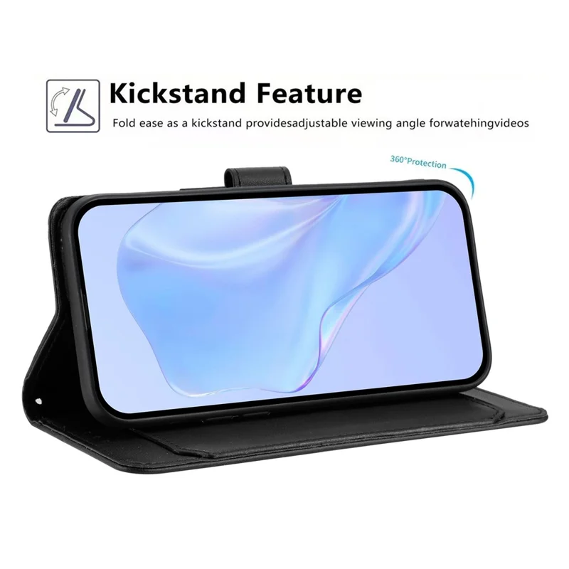 For Google Pixel 10a Wallet Case with Strap   /   Multiple Card Slots Solid Color Leather Stand Phone Cover - Black