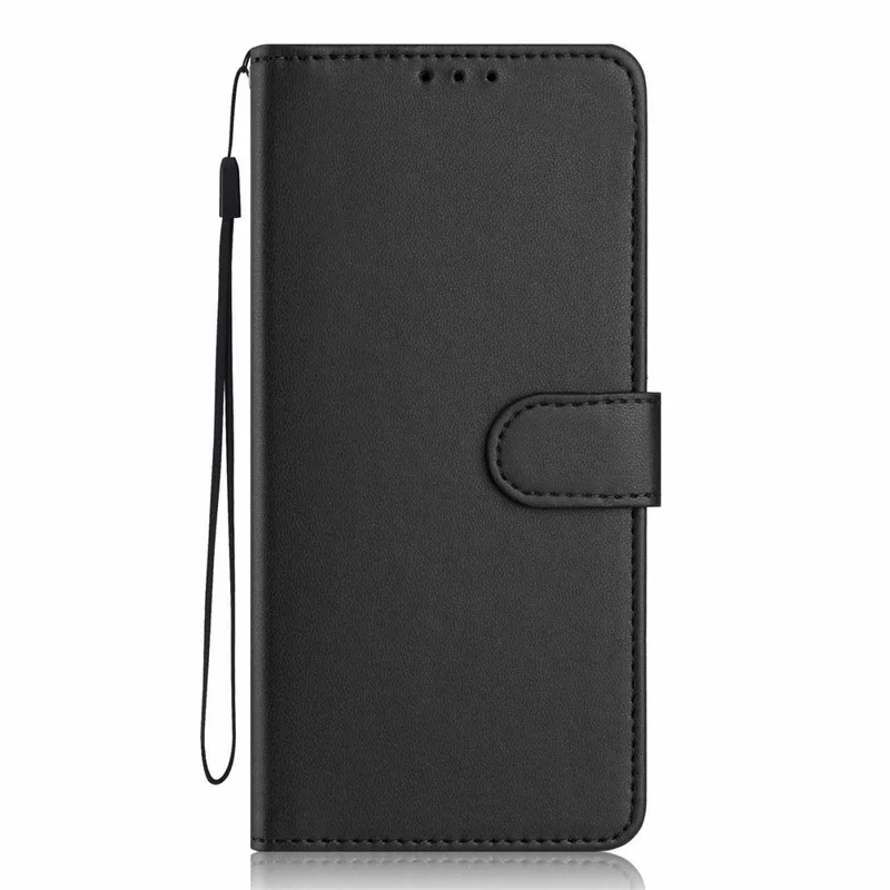 For Google Pixel 10a Wallet Case with Strap   /   Multiple Card Slots Solid Color Leather Stand Phone Cover - Black