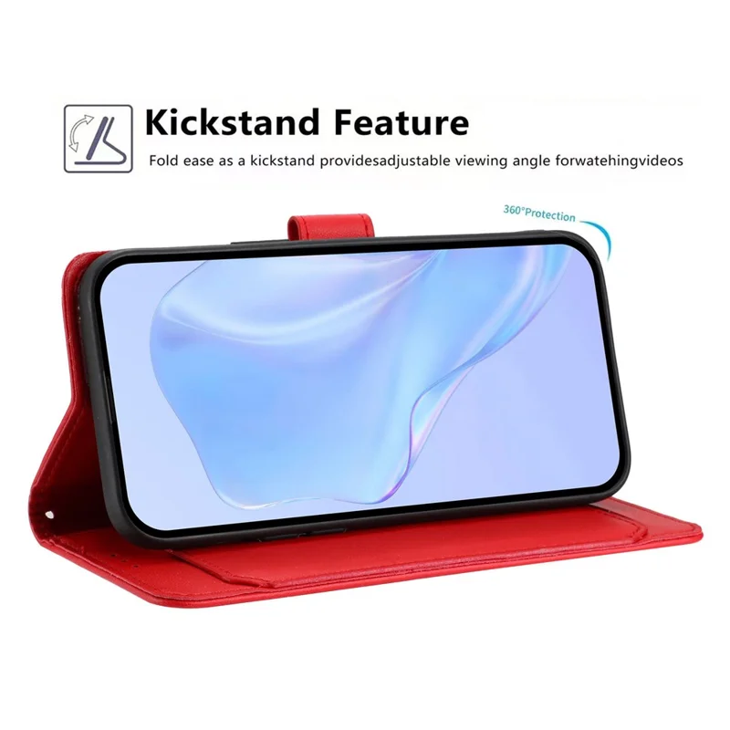 For Google Pixel 10a Wallet Case with Strap   /   Multiple Card Slots Solid Color Leather Stand Phone Cover - Red