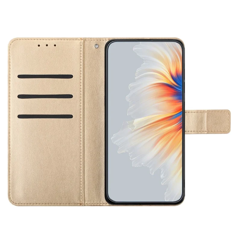 Samsung Galaxy S26+ Lederhülle mit Kartenfächern Mandala-Muster Handyhülle mit Ständer - Gold