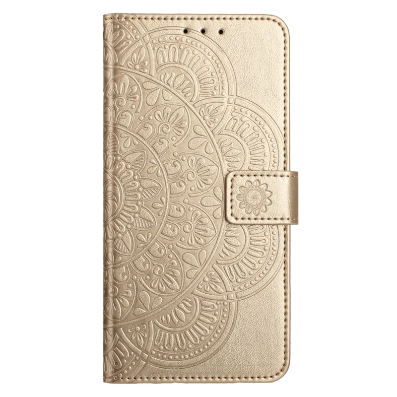 Samsung Galaxy S26+ Lederhülle mit Kartenfächern Mandala-Muster Handyhülle mit Ständer - Gold