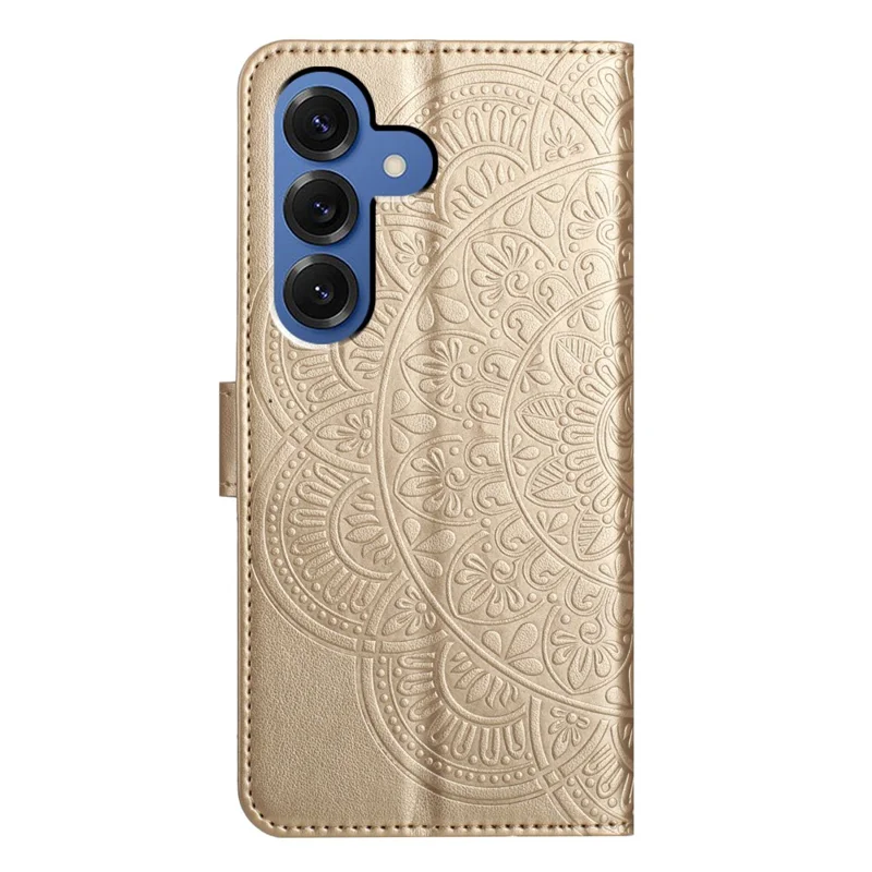 Samsung Galaxy S26+ Lederhülle mit Kartenfächern Mandala-Muster Handyhülle mit Ständer - Gold