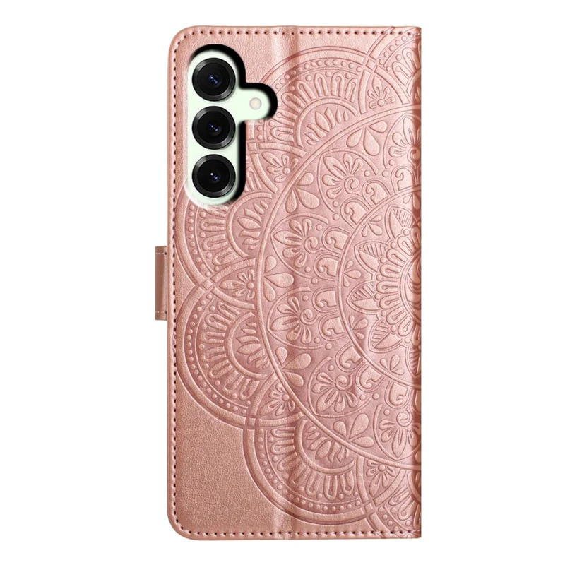 Etui skórzane na Samsung Galaxy A27 z kieszeniami na karty, wzór mandala, pokrowiec na telefon z podstawką - różowe złoto