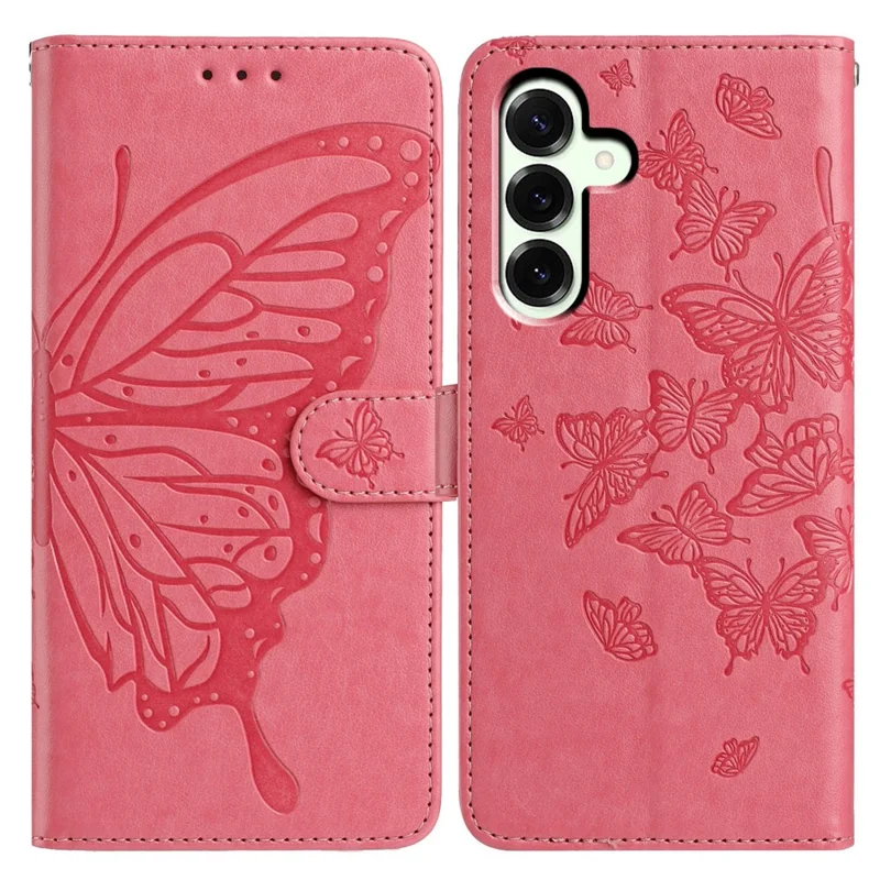 Voor Samsung Galaxy A37 Hoesje Vlinder Afdruk Portemonnee Stand PU Leren Flip Hoesje met Bandje - Roze