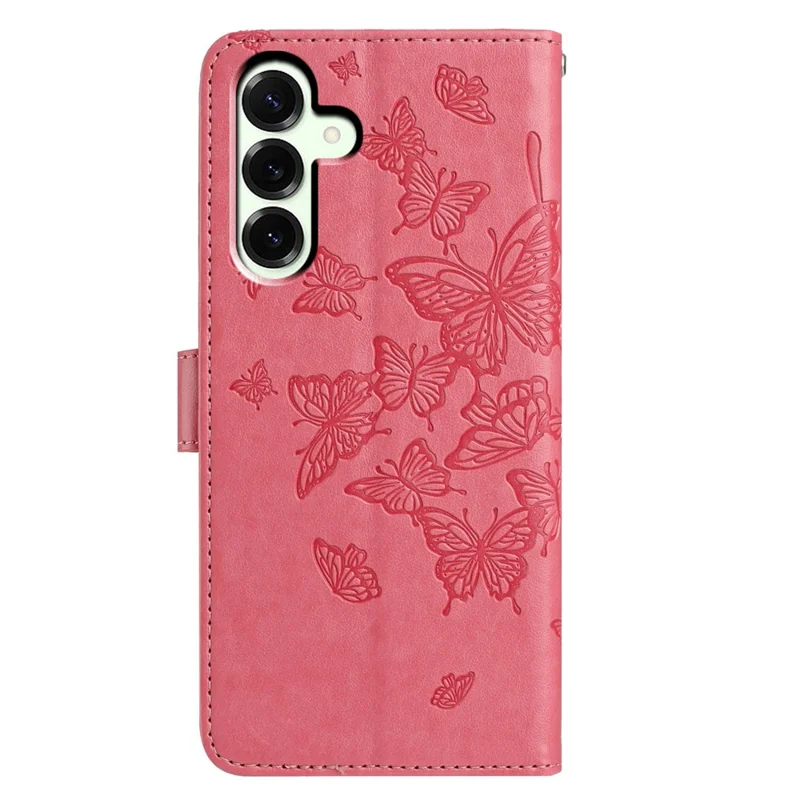 Voor Samsung Galaxy A37 Hoesje Vlinder Afdruk Portemonnee Stand PU Leren Flip Hoesje met Bandje - Roze