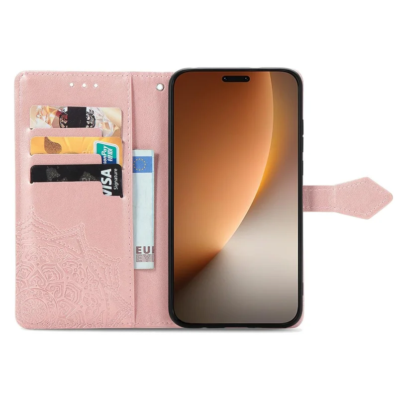 Capa de Telefone Carteira Mandala Flor de Couro Para Honor Magic8 Pro 5G - Ouro Rosa