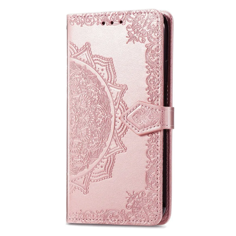 Capa de Telefone Carteira Mandala Flor de Couro Para Honor Magic8 Pro 5G - Ouro Rosa
