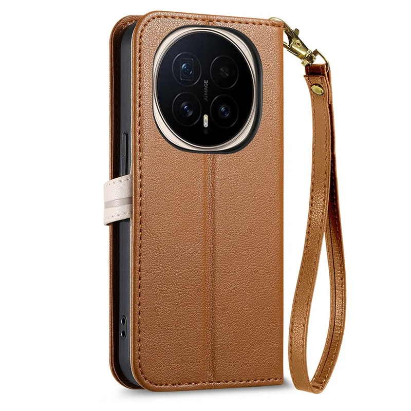 Capa de Couro com Tira de Mão, Forma de Folha, Fecho Magnético, Para Honor Magic8 Pro 5G - Marrom