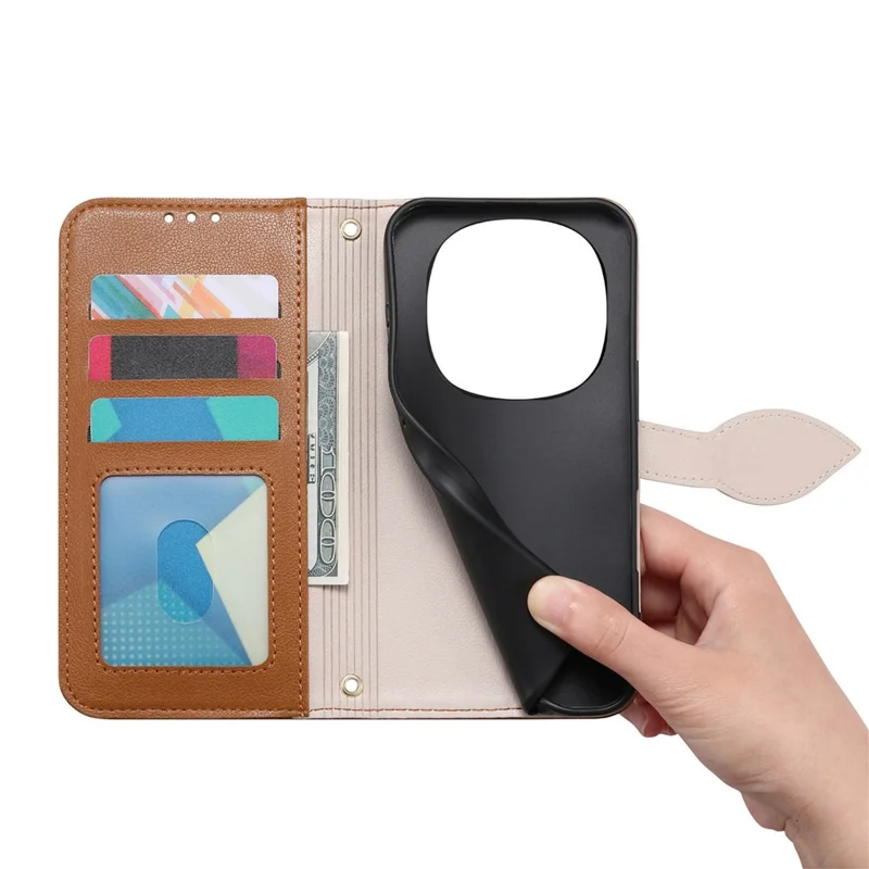 Capa de Couro com Tira de Mão, Forma de Folha, Fecho Magnético, Para Honor Magic8 Pro 5G - Marrom