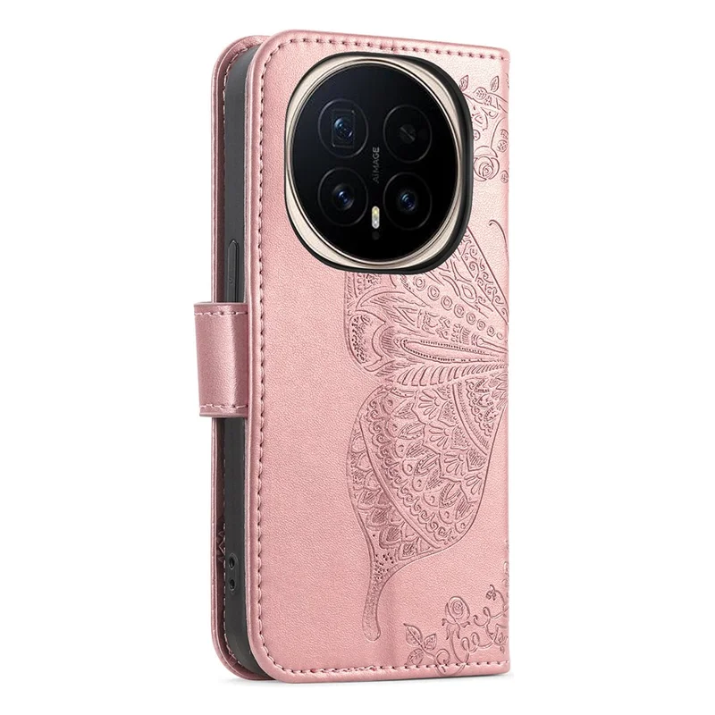 For Honor Magic8 Pro 5G Case with Strap Butterfly Pattern PU Leather Wallet Phone Cover - Rose Gold