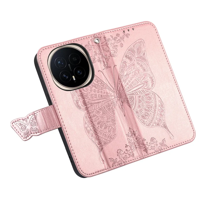 For Honor Magic8 Pro 5G Case with Strap Butterfly Pattern PU Leather Wallet Phone Cover - Rose Gold