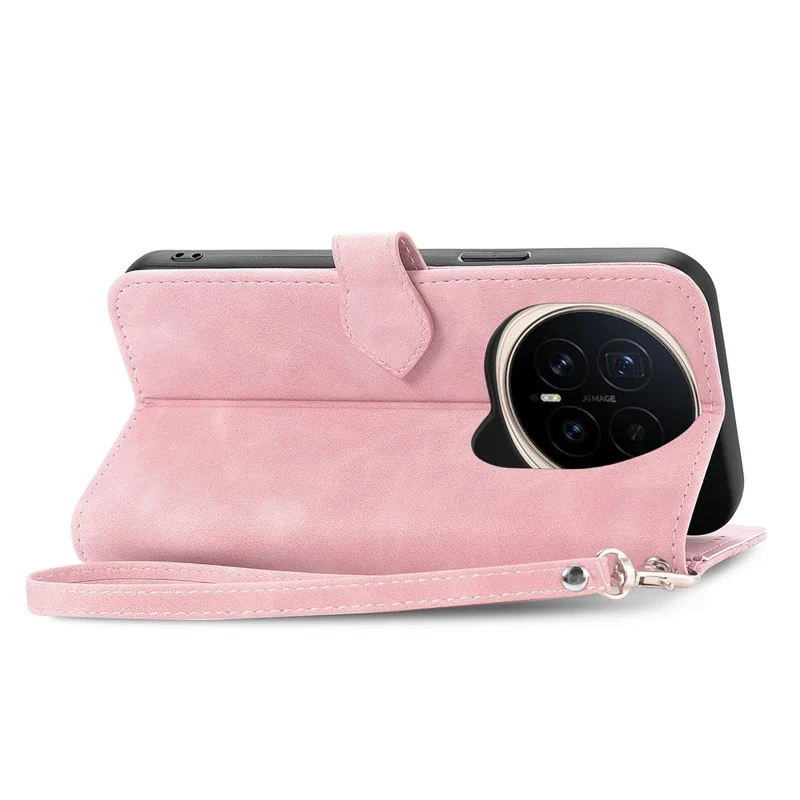 For Honor Magic8 Pro 5G Zipper Wallet Case with Strap Flower Imprint PU Leather Phone Cover - Pink