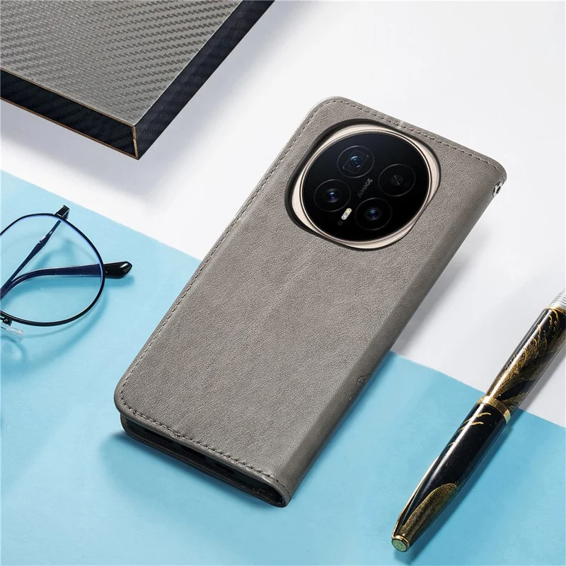 Voor Honor Magic8 Pro 5G Leerhoes Vierbladige Klover Portemonnee Telefoonhoes - Grijs