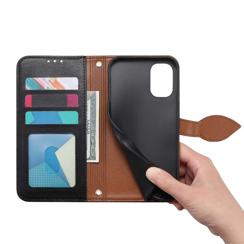 For Motorola Moto G85 5G Stand Case Leaf Shape Magnetic Clasp Leather Phone Cover with Hand Strap - Black