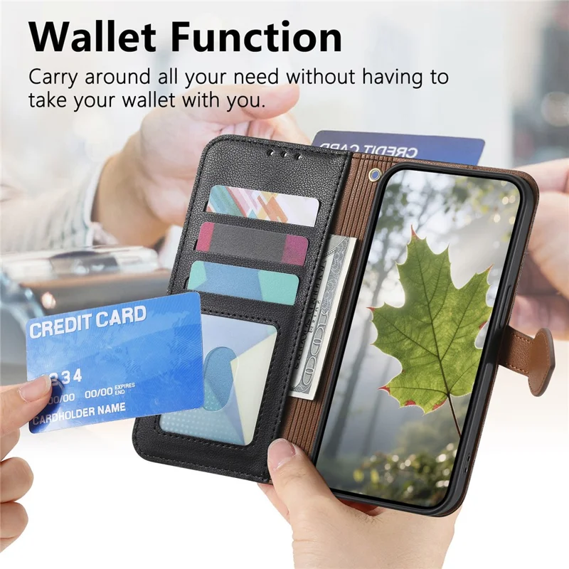 For Motorola Moto G85 5G Stand Case Leaf Shape Magnetic Clasp Leather Phone Cover with Hand Strap - Black