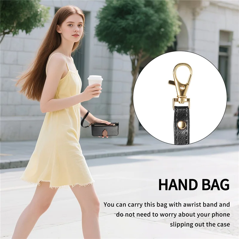 For Motorola Moto G85 5G Stand Case Leaf Shape Magnetic Clasp Leather Phone Cover with Hand Strap - Black