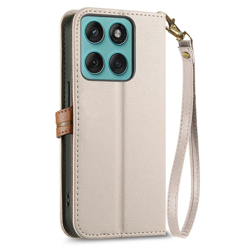 Custodia in piedi per Motorola Edge 60 Fusion 5G / Edge 60 5G Custodia in pelle a forma di foglia con chiusura magnetica e cinturino da polso - Beige