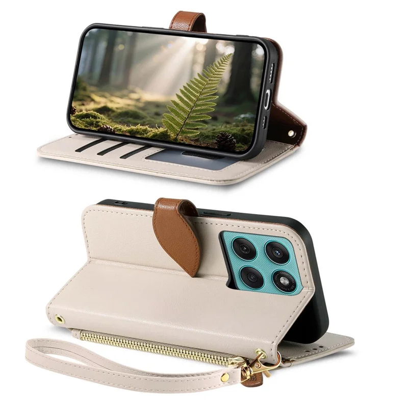 Custodia in piedi per Motorola Edge 60 Fusion 5G / Edge 60 5G Custodia in pelle a forma di foglia con chiusura magnetica e cinturino da polso - Beige